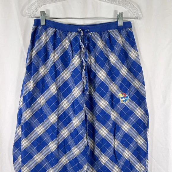 KU Jayhawks Sleep Pants Women's Small Blue Plaid Pull On Drawstring Cotton Blend - Picture 2 of 10